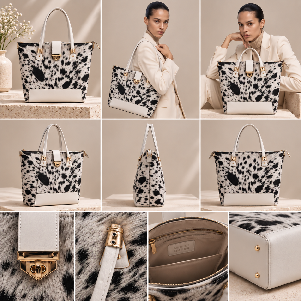 Classic Cowhide Leather Tote Bag
